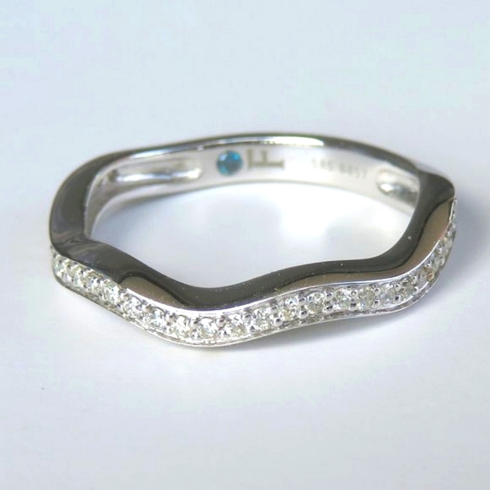Wave Anniversary Diamond Ring White Gold With Hidden Blue Diamond